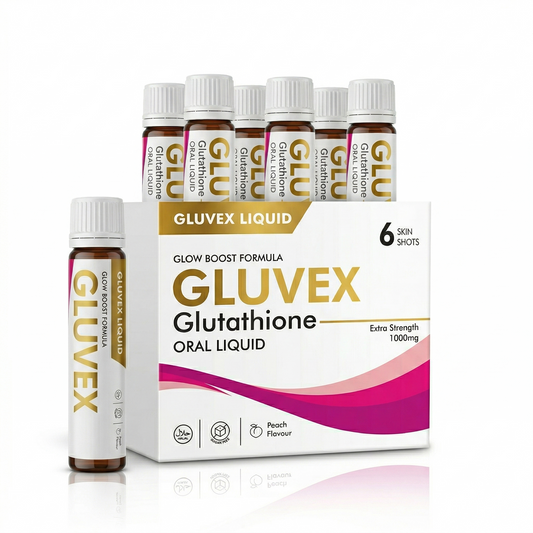 GLUVEX Glutathione Oral Liquid – Glow Boost Formula (1000mg Extra Strength) – 6 Skin Shots